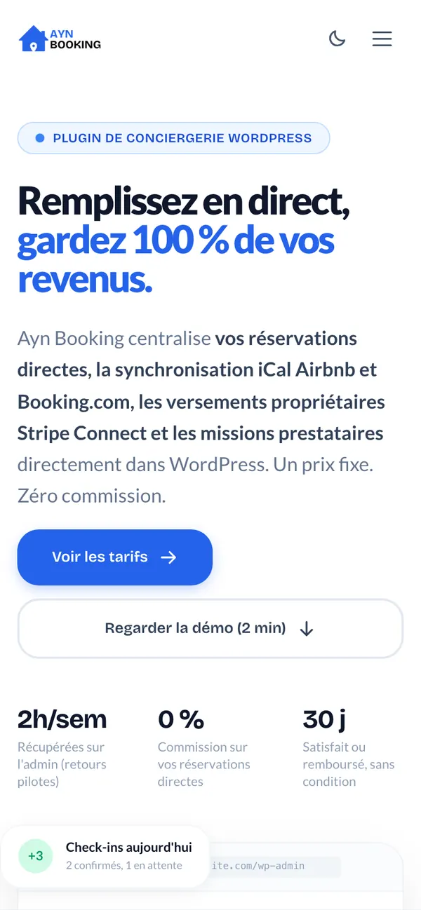 Page d’accueil d’Ayn Booking sur téléphone