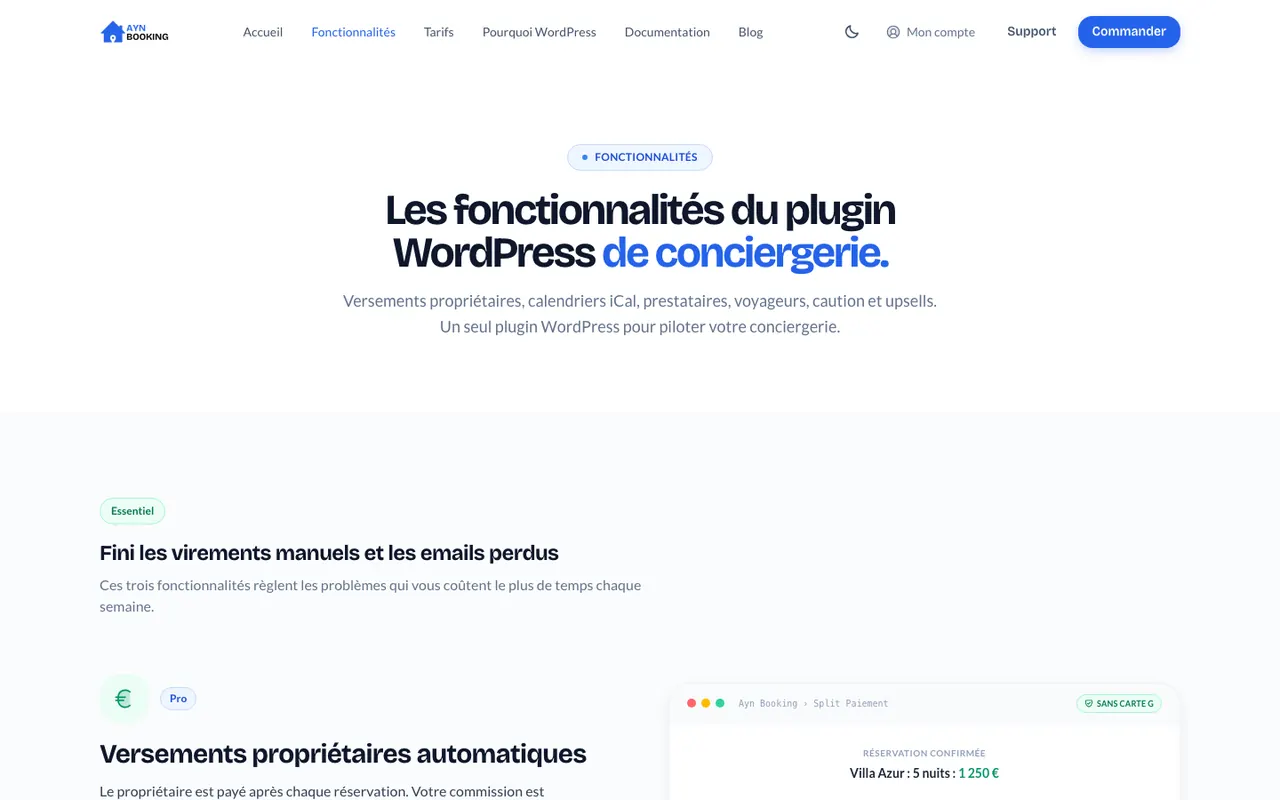Page des fonctionnalités : versements propriétaires automatiques