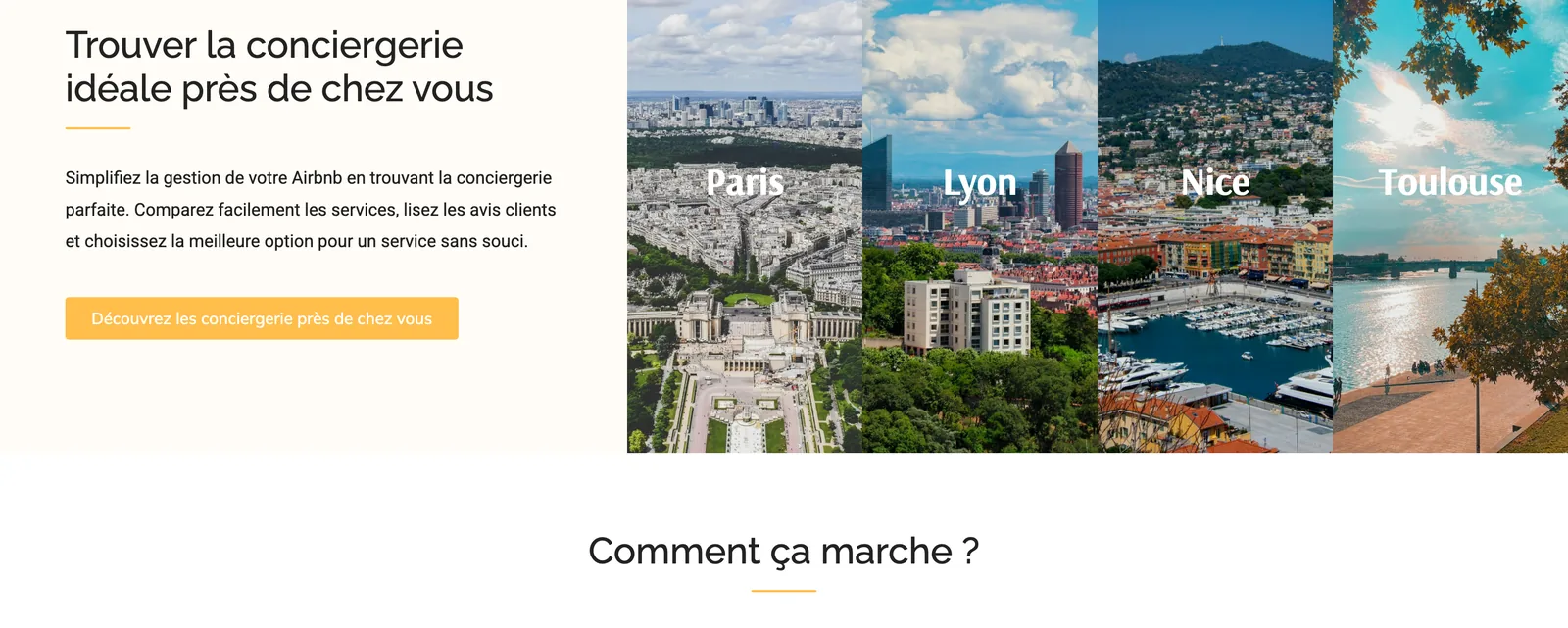 Page d’accueil de Mon Annuaire Conciergerie : recherche de conciergeries par ville
