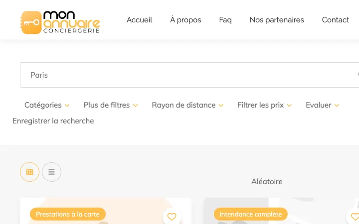 Résultats pour Paris avec les filtres catégories, rayon de distance et prix