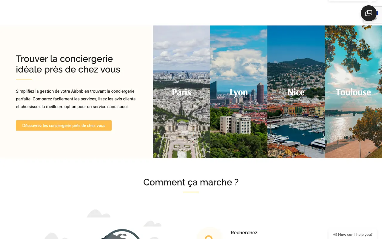 Accès aux conciergeries par ville : Paris, Lyon, Nice, Toulouse