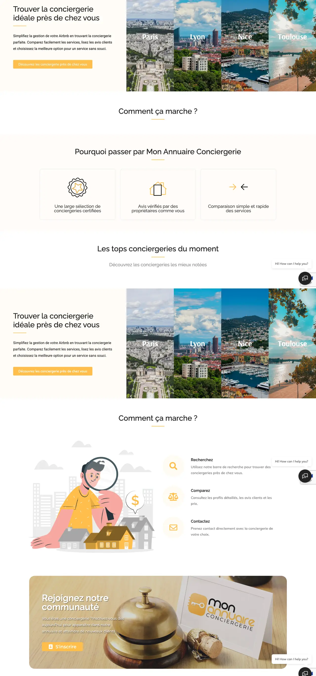 Page d’accueil de Mon Annuaire Conciergerie, en entier