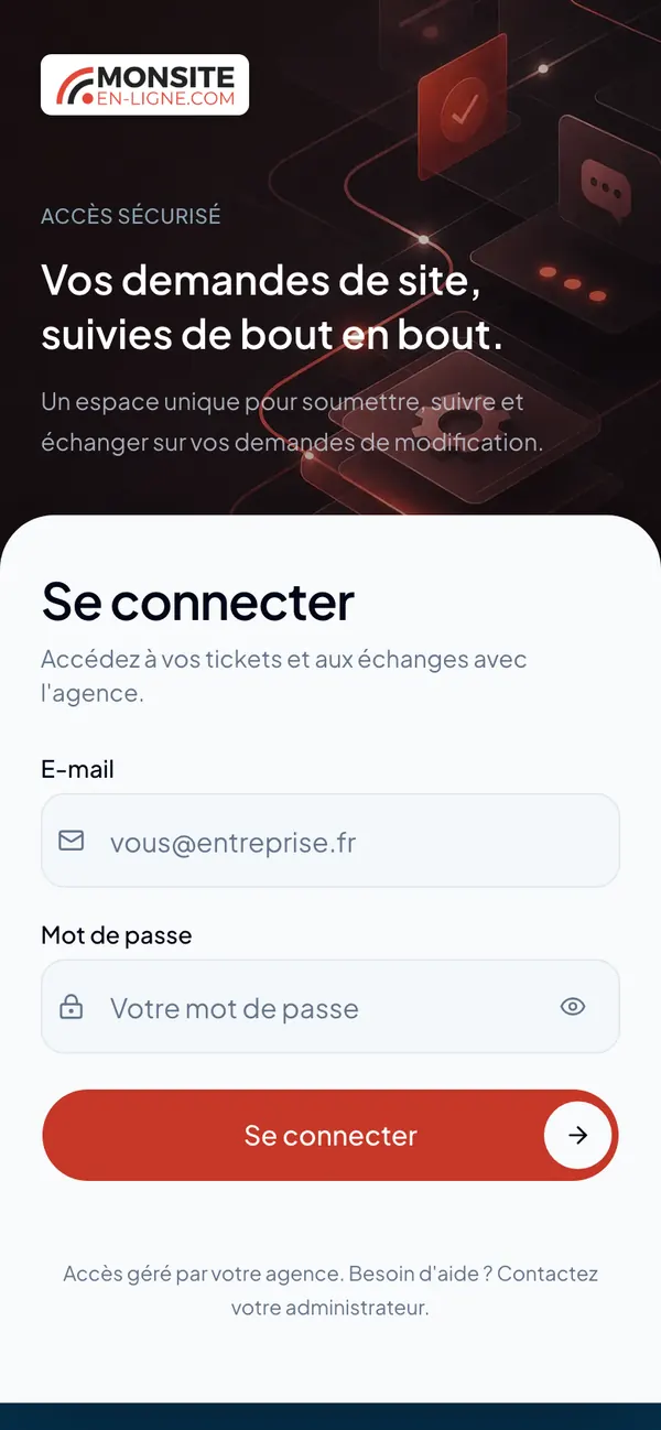 Page de connexion de MSL Ticketing sur téléphone